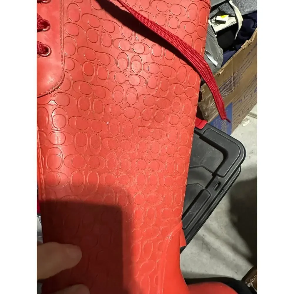 Coach Signature Women's Red Tie Back Rain Boots Size 7